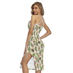 Cute Cartoon Cactus Pattern Print Cross Back Cami Dress