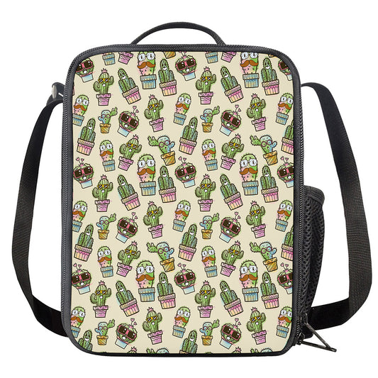 Cute Cartoon Cactus Pattern Print Crossbody Lunch Bag