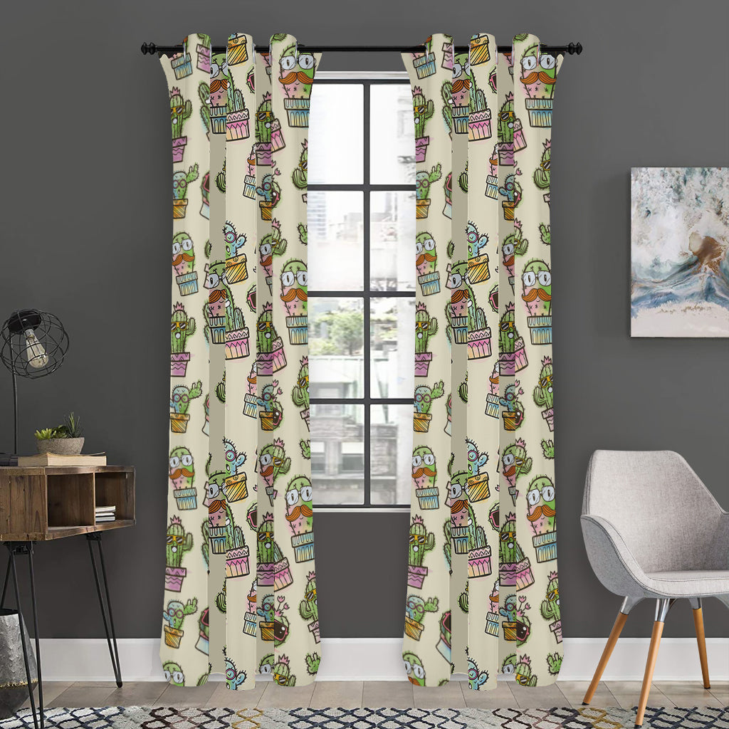 Cute Cartoon Cactus Pattern Print Curtain