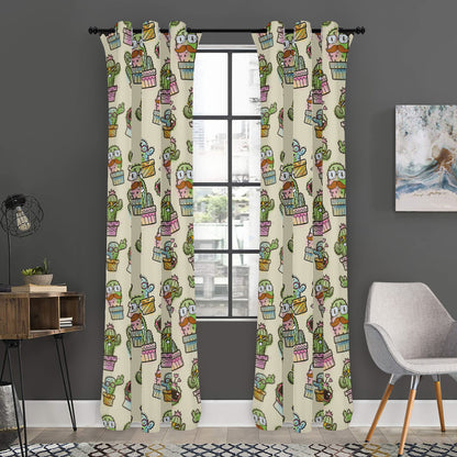 Cute Cartoon Cactus Pattern Print Curtain