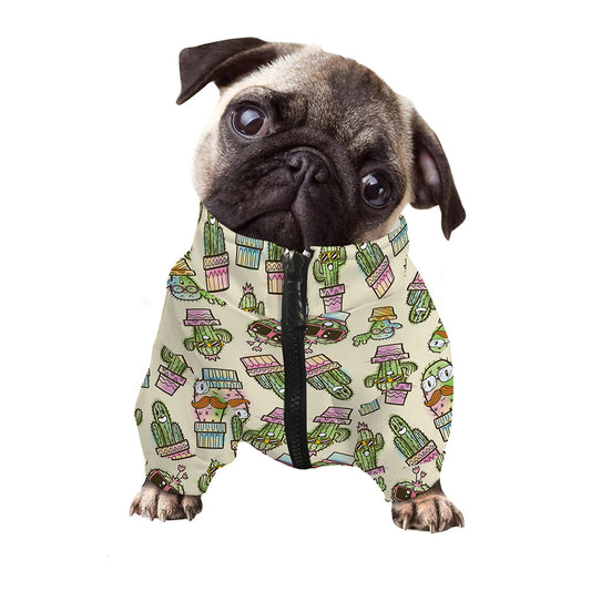 Cute Cartoon Cactus Pattern Print Dog Zip Up Jacket