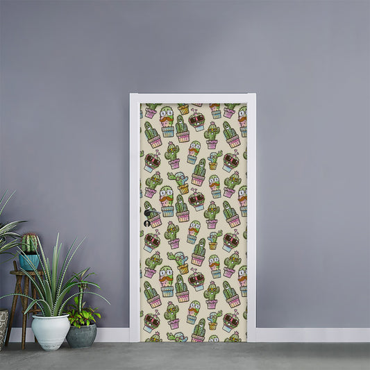 Cute Cartoon Cactus Pattern Print Door Sticker
