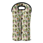 Cute Cartoon Cactus Pattern Print Double Neoprene Wine Tote