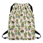 Cute Cartoon Cactus Pattern Print Drawstring Backpack