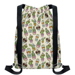 Cute Cartoon Cactus Pattern Print Drawstring Backpack