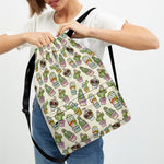 Cute Cartoon Cactus Pattern Print Drawstring Backpack