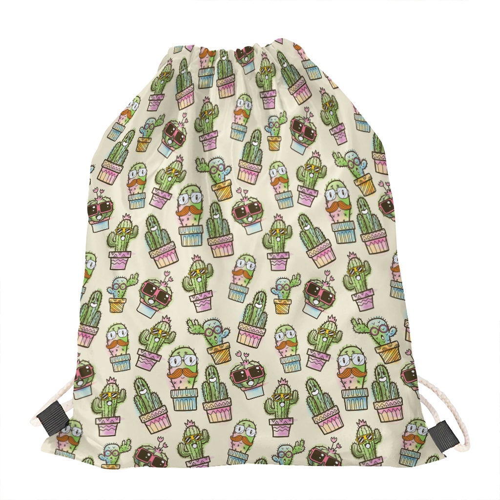 Cute Cartoon Cactus Pattern Print Drawstring Bag