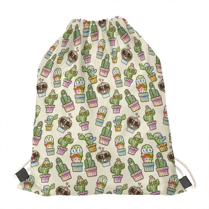 Cute Cartoon Cactus Pattern Print Drawstring Bag