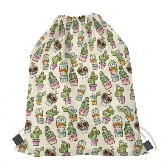 Cute Cartoon Cactus Pattern Print Drawstring Bag