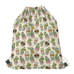 Cute Cartoon Cactus Pattern Print Drawstring Bag