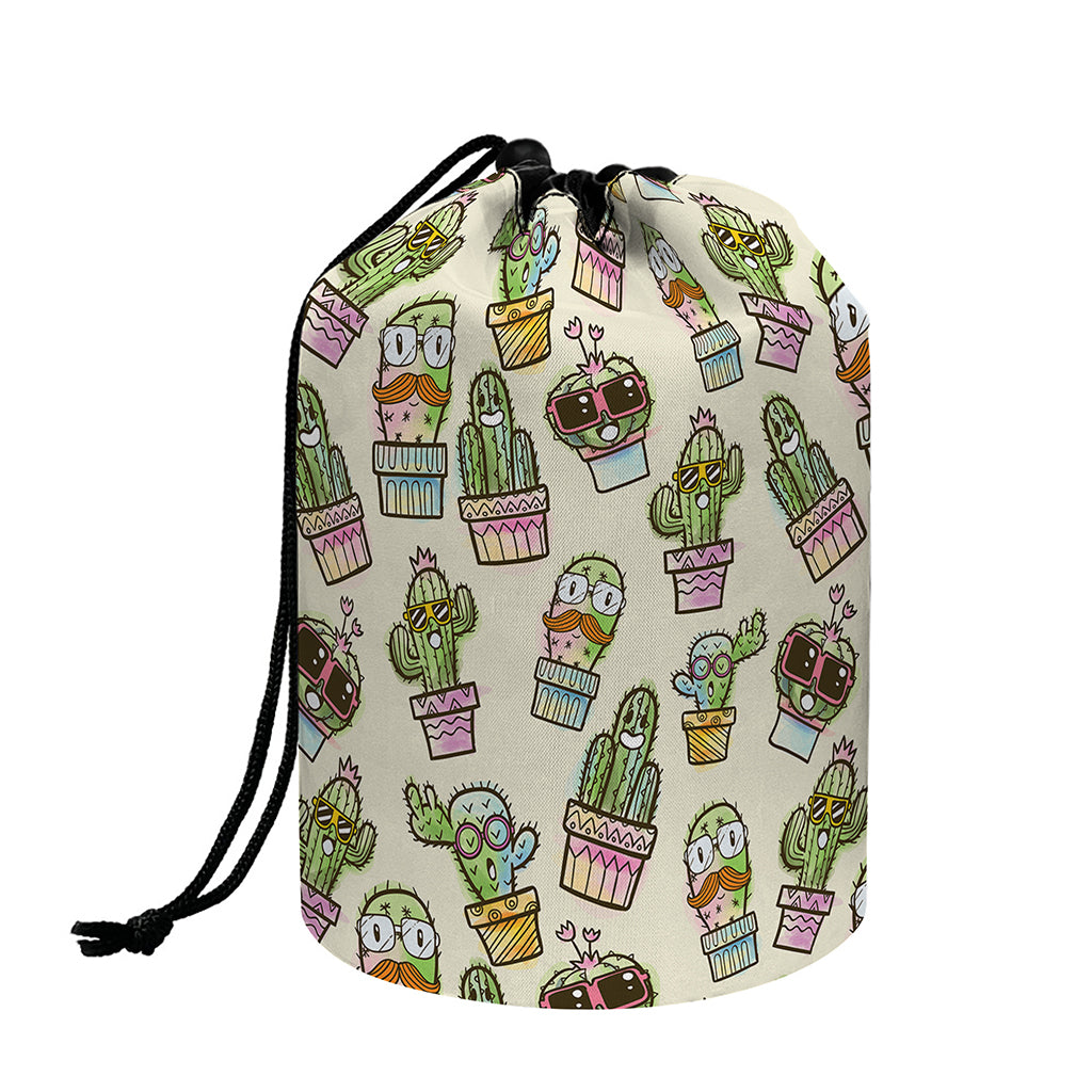 Cute Cartoon Cactus Pattern Print Drawstring Makeup Bag