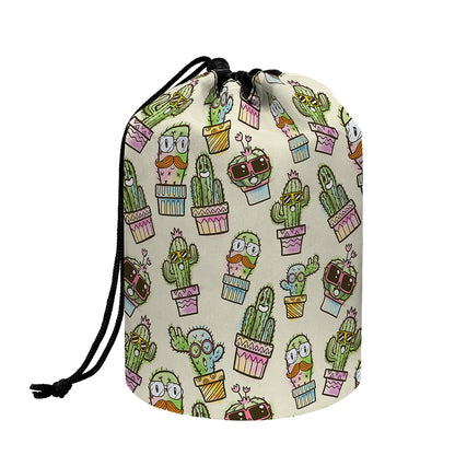 Cute Cartoon Cactus Pattern Print Drawstring Makeup Bag