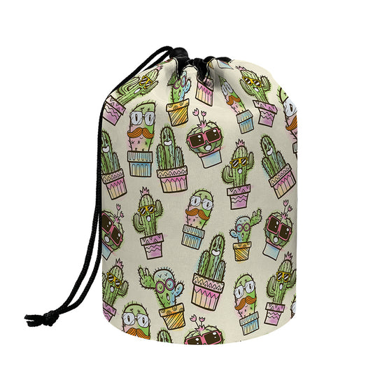 Cute Cartoon Cactus Pattern Print Drawstring Makeup Bag