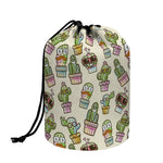 Cute Cartoon Cactus Pattern Print Drawstring Makeup Bag