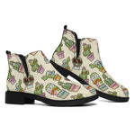 Cute Cartoon Cactus Pattern Print Flat Ankle Boots