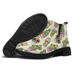 Cute Cartoon Cactus Pattern Print Flat Ankle Boots