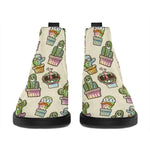 Cute Cartoon Cactus Pattern Print Flat Ankle Boots