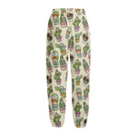 Cute Cartoon Cactus Pattern Print Fleece Lined Knit Pants