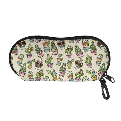 Cute Cartoon Cactus Pattern Print Glasses Case