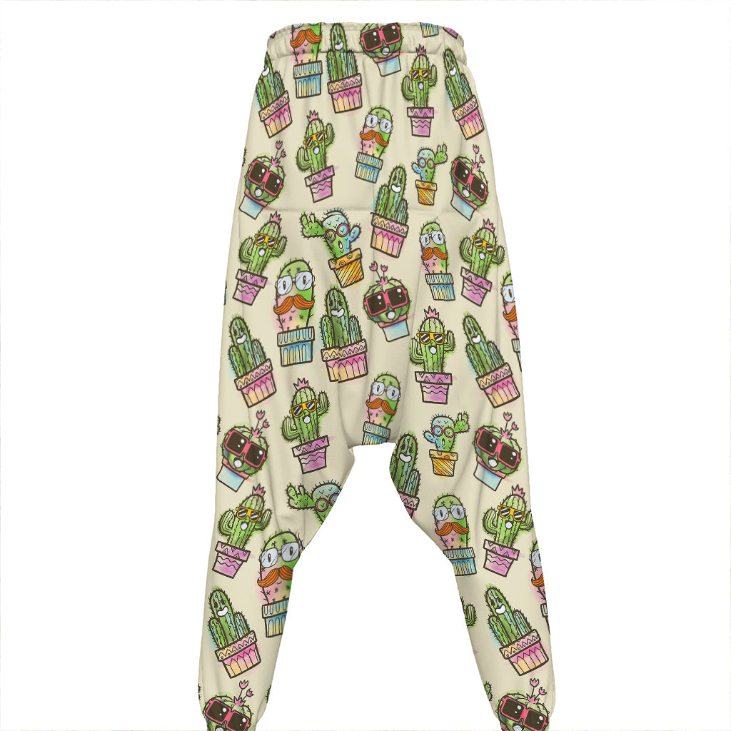 Cute Cartoon Cactus Pattern Print Hammer Pants