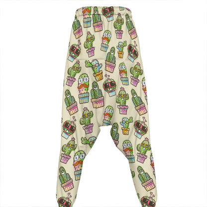 Cute Cartoon Cactus Pattern Print Hammer Pants