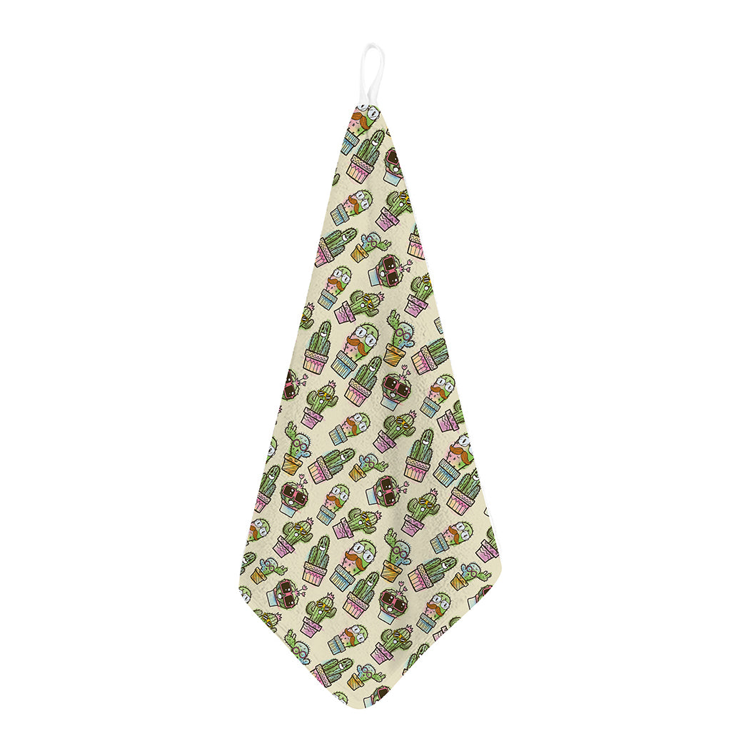 Cute Cartoon Cactus Pattern Print Hand Towel