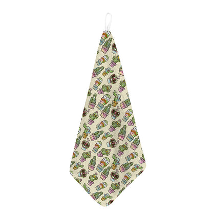 Cute Cartoon Cactus Pattern Print Hand Towel
