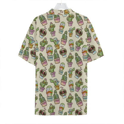 Cute Cartoon Cactus Pattern Print Hawaiian Shirt
