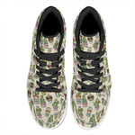 Cute Cartoon Cactus Pattern Print High Top Leather Sneakers