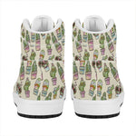 Cute Cartoon Cactus Pattern Print High Top Leather Sneakers
