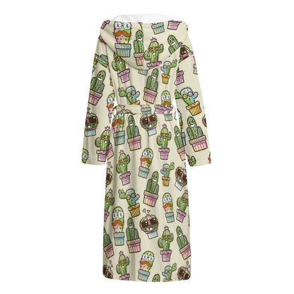 Cute Cartoon Cactus Pattern Print Hooded Bathrobe