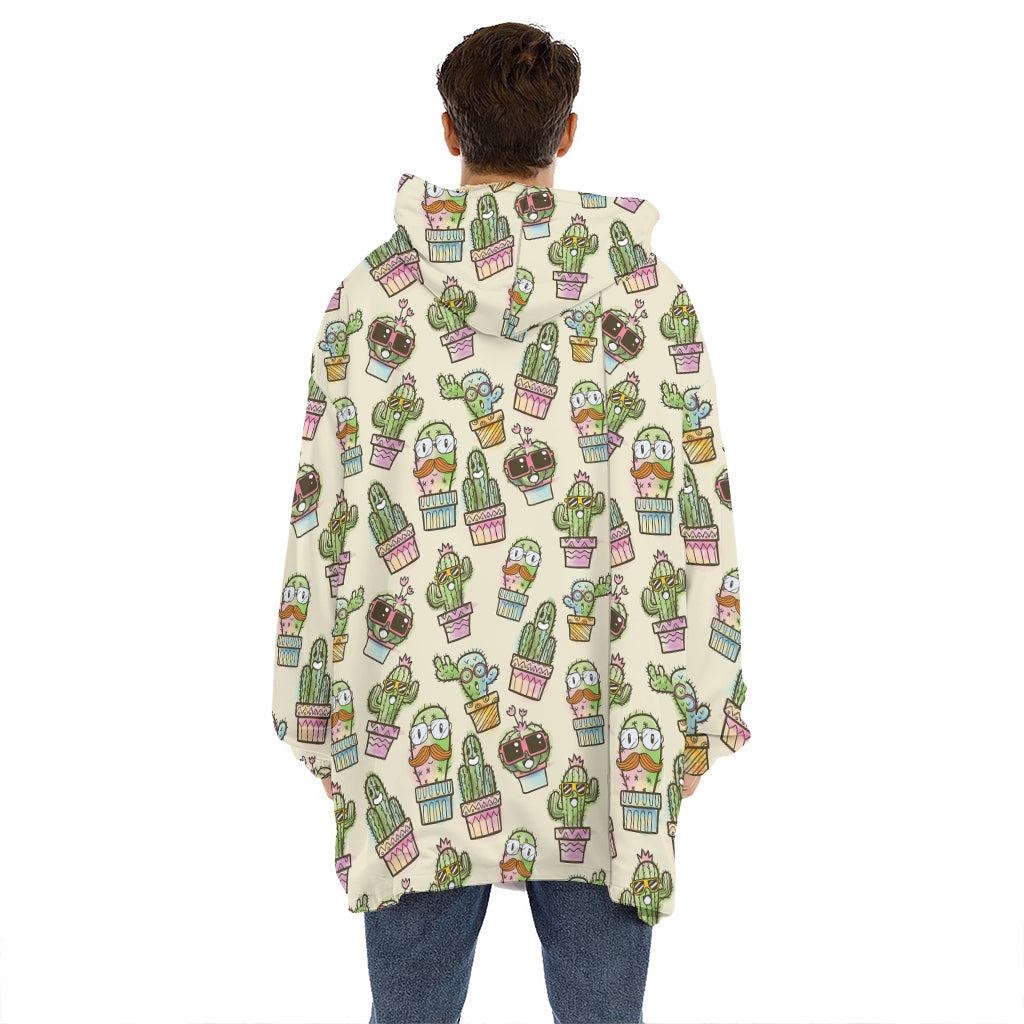 Cute Cartoon Cactus Pattern Print Hoodie Blanket