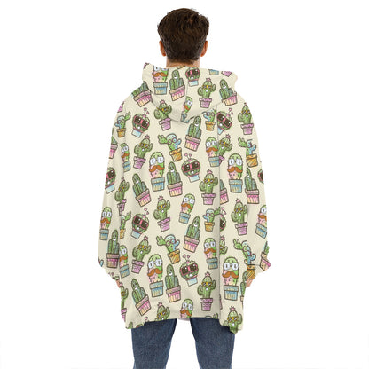 Cute Cartoon Cactus Pattern Print Hoodie Blanket