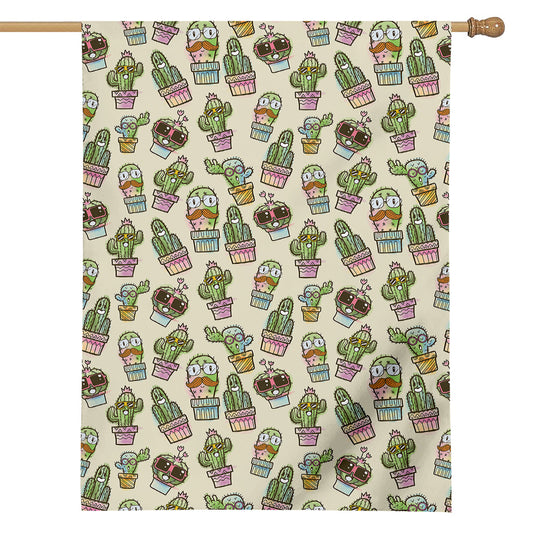 Cute Cartoon Cactus Pattern Print House Flag