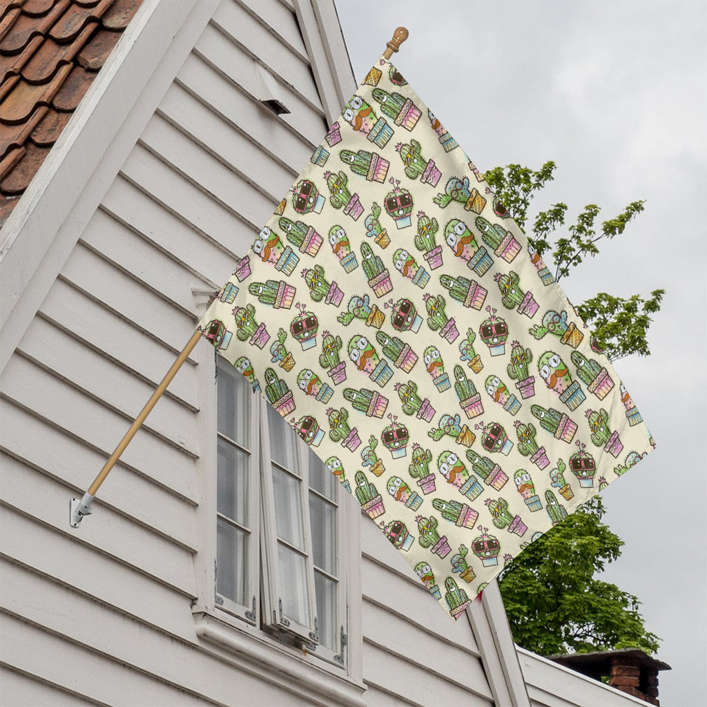 Cute Cartoon Cactus Pattern Print House Flag
