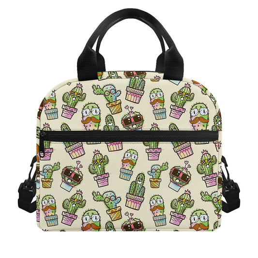 Cute Cartoon Cactus Pattern Print Insulated Lunch Bag