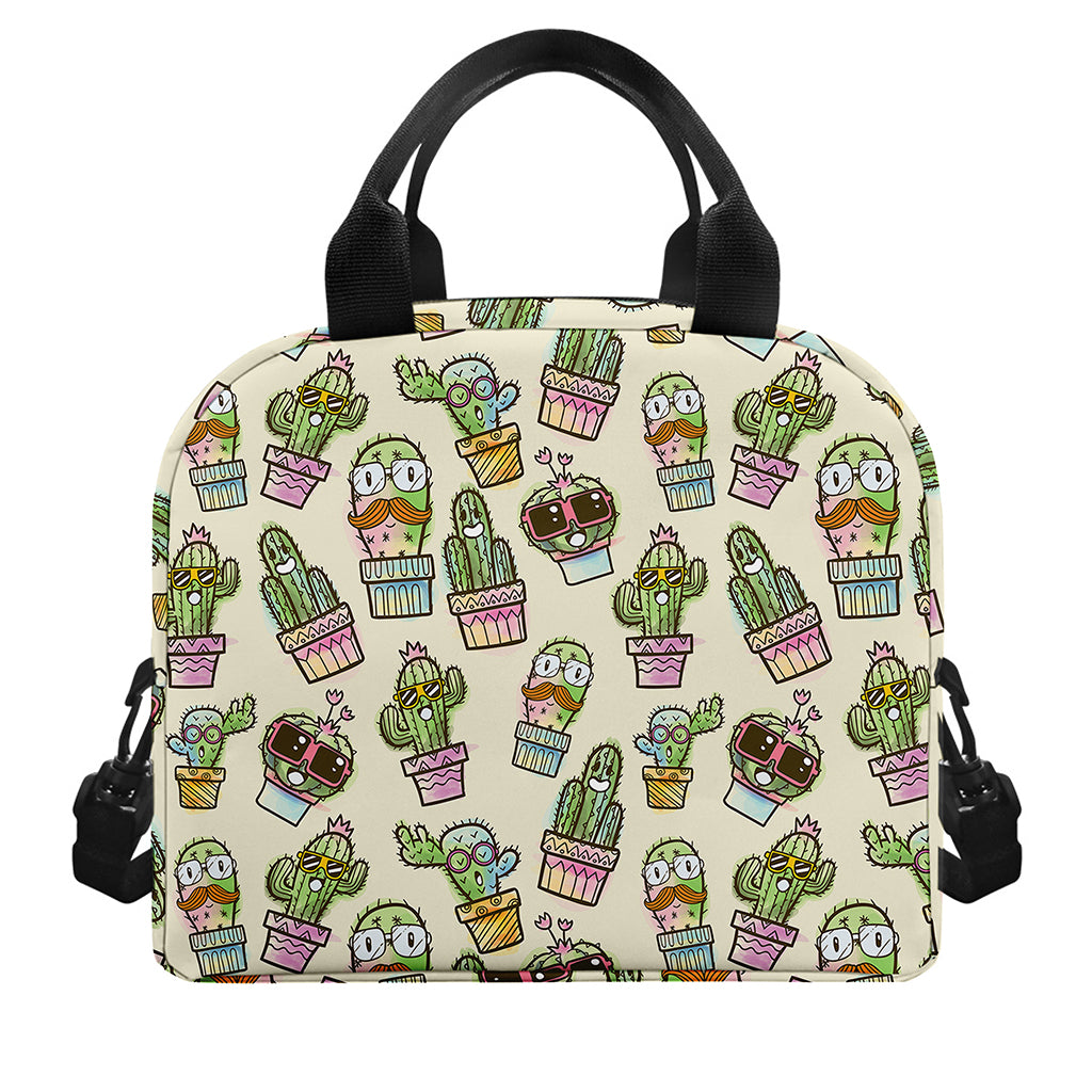 Cute Cartoon Cactus Pattern Print Insulated Lunch Bag