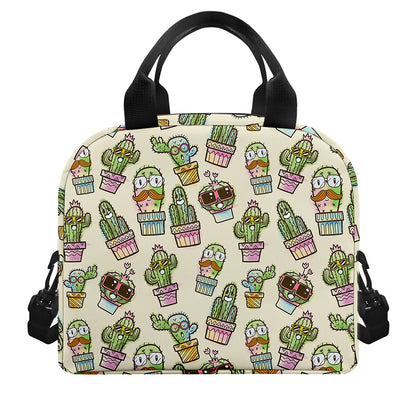Cute Cartoon Cactus Pattern Print Insulated Lunch Bag