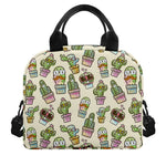 Cute Cartoon Cactus Pattern Print Insulated Lunch Bag