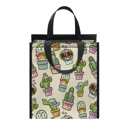 Cute Cartoon Cactus Pattern Print Insulated Lunch Tote