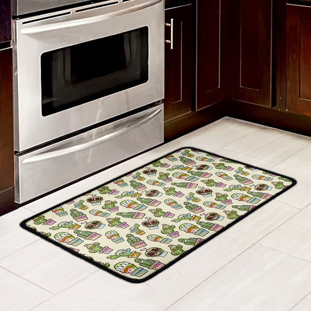 Cute Cartoon Cactus Pattern Print Kitchen Mat