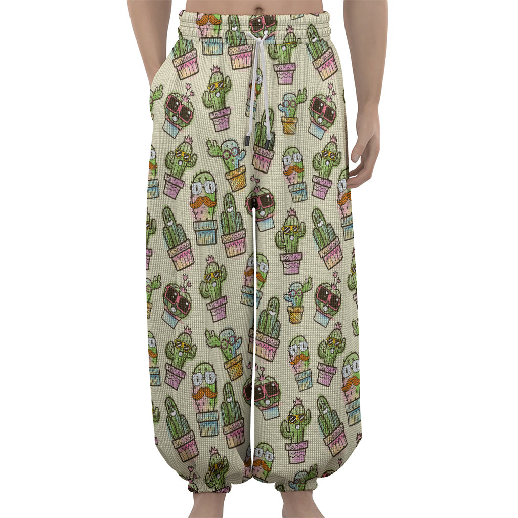 Cute Cartoon Cactus Pattern Print Lantern Pants
