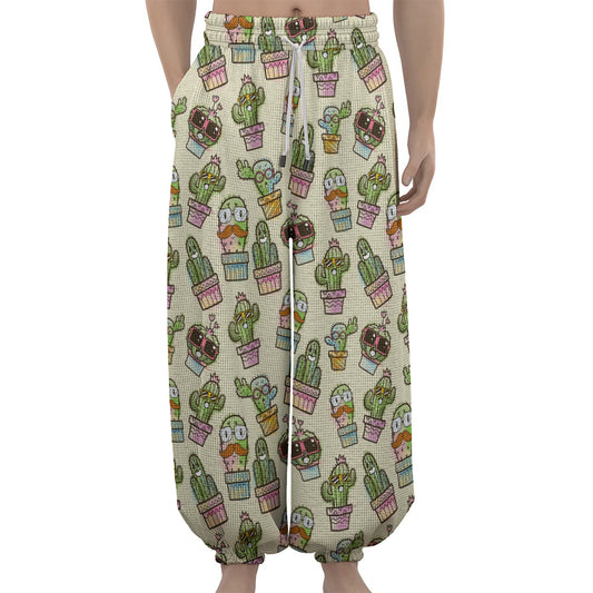 Cute Cartoon Cactus Pattern Print Lantern Pants