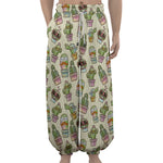 Cute Cartoon Cactus Pattern Print Lantern Pants