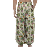 Cute Cartoon Cactus Pattern Print Lantern Pants