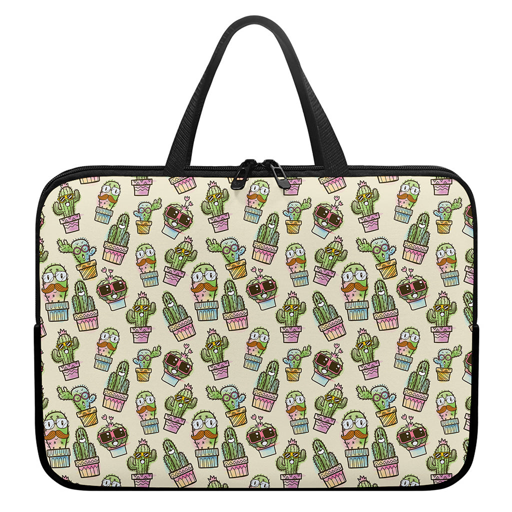 Cute Cartoon Cactus Pattern Print Laptop Sleeve With Handle