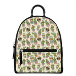 Cute Cartoon Cactus Pattern Print Leather Backpack