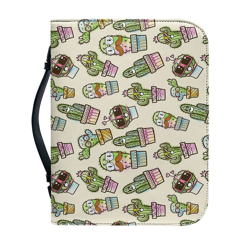 Cute Cartoon Cactus Pattern Print Leather Bible Cover