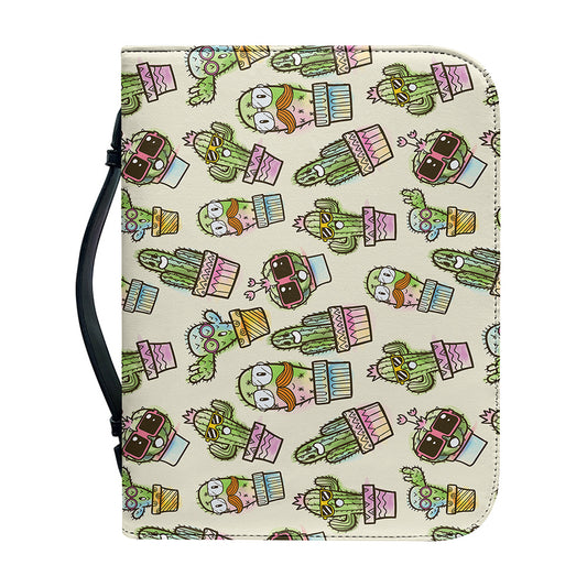 Cute Cartoon Cactus Pattern Print Leather Bible Cover