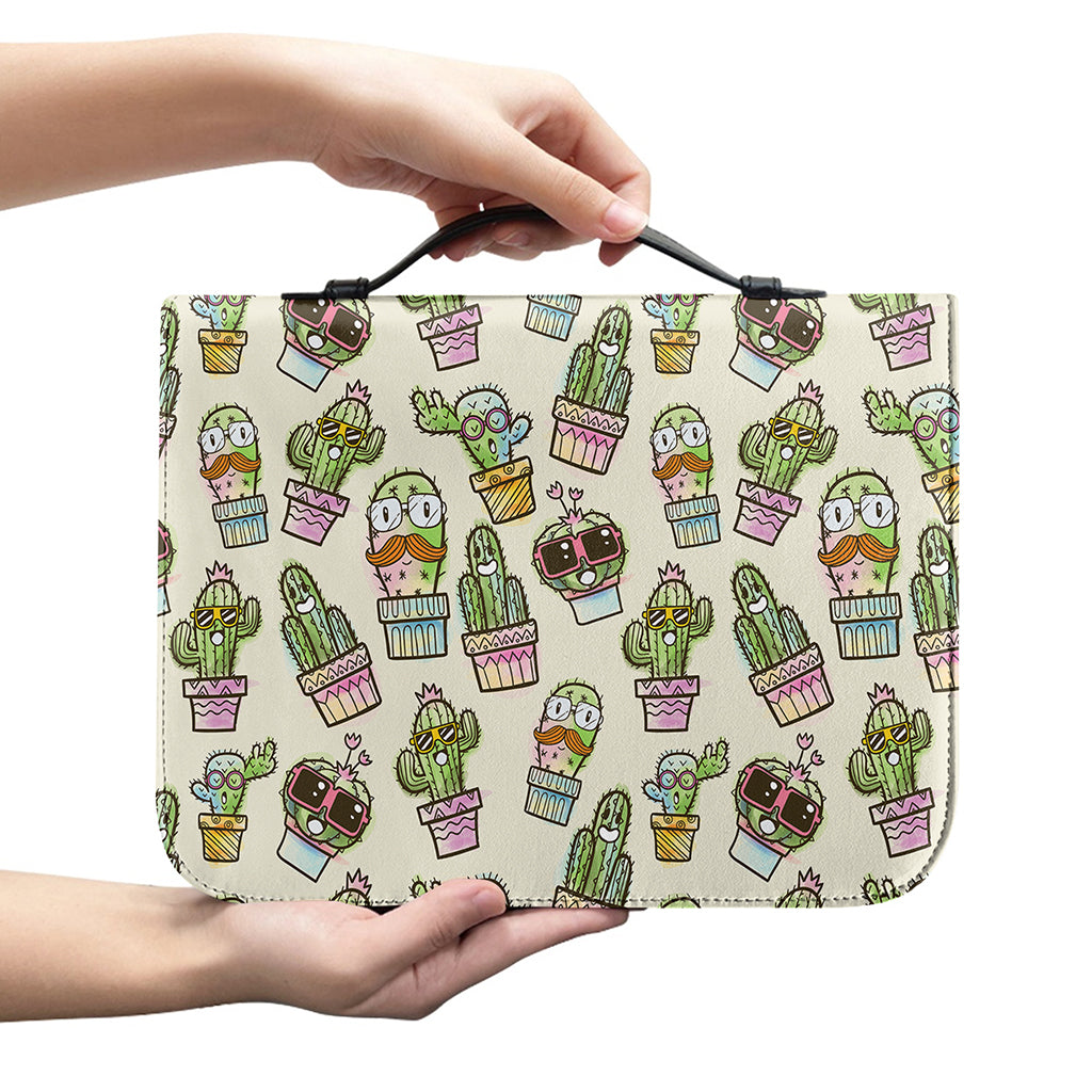 Cute Cartoon Cactus Pattern Print Leather Bible Cover